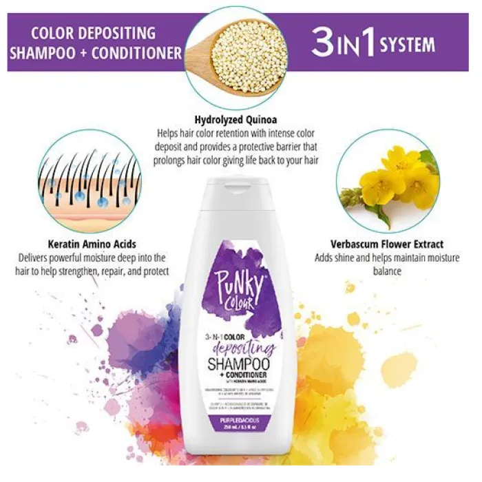 3-in-1 Color-Depositing Shampoo + Conditioner - Purpledacious 250ml