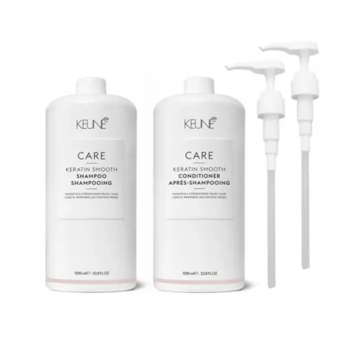 Care Keratin Smooth Shampoo and Conditioner Duo 1 Litre with Pumps